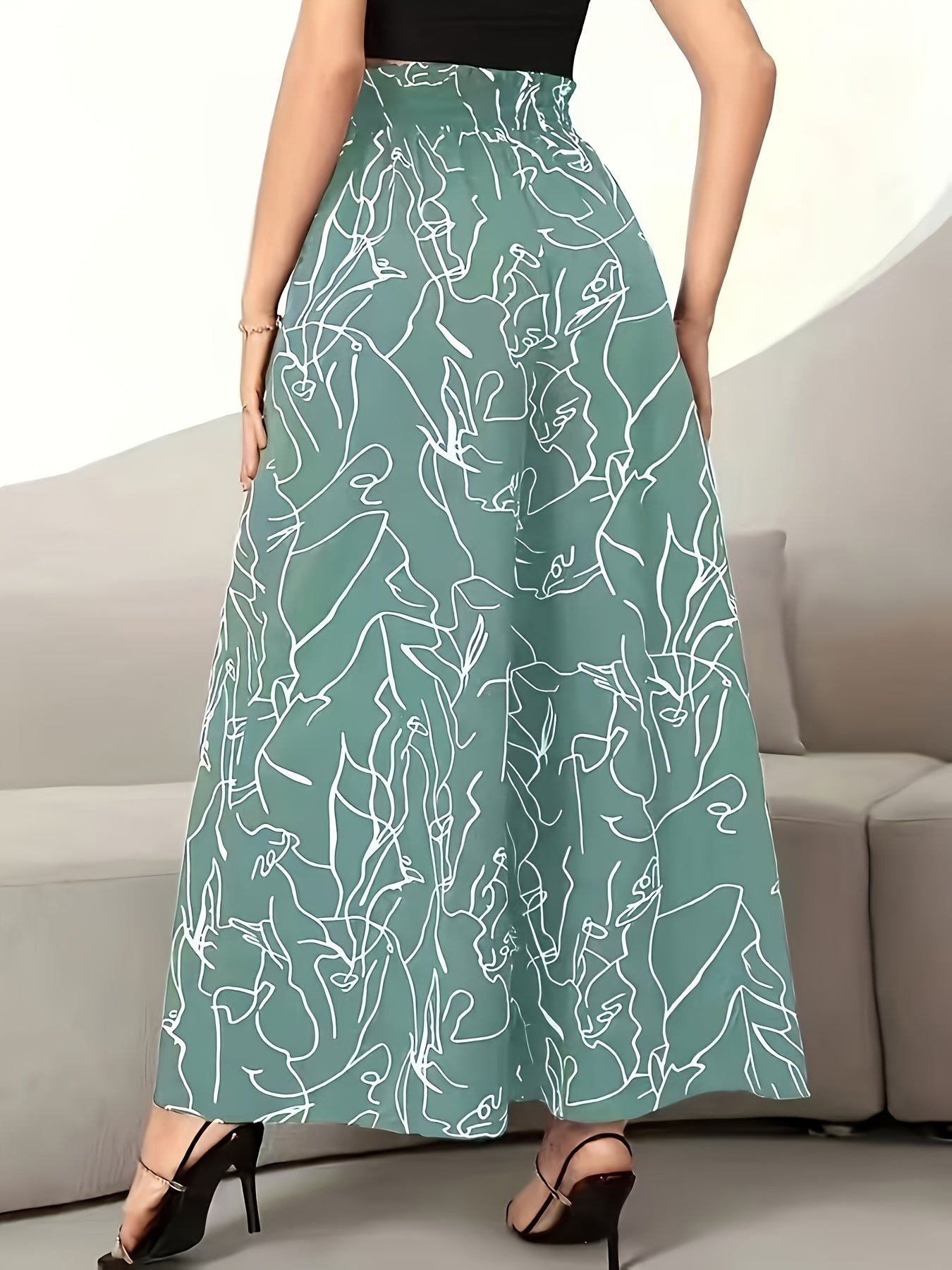 Damen Weite Palazzo-Hose mit Künstlerischem Linienmuster – Modische Statement-Hose für Freizeit und Ausgehen