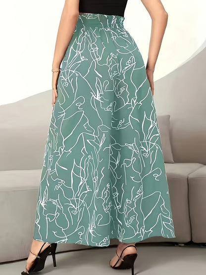Damen Weite Palazzo-Hose mit Künstlerischem Linienmuster – Modische Statement-Hose für Freizeit und Ausgehen