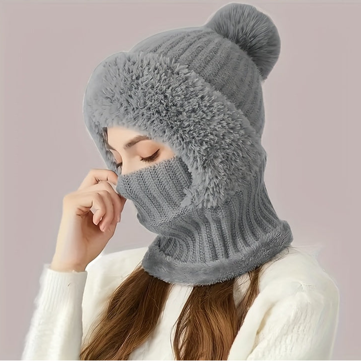 Wintermütze mit integriertem Schal und Gesichtsmaske, kuschelig gefüttert