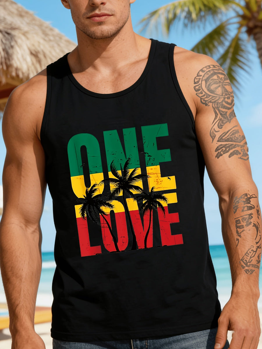 Herren Tanktop One Love Reggae Style mit Palmen – Sommerliches Freizeitshirt