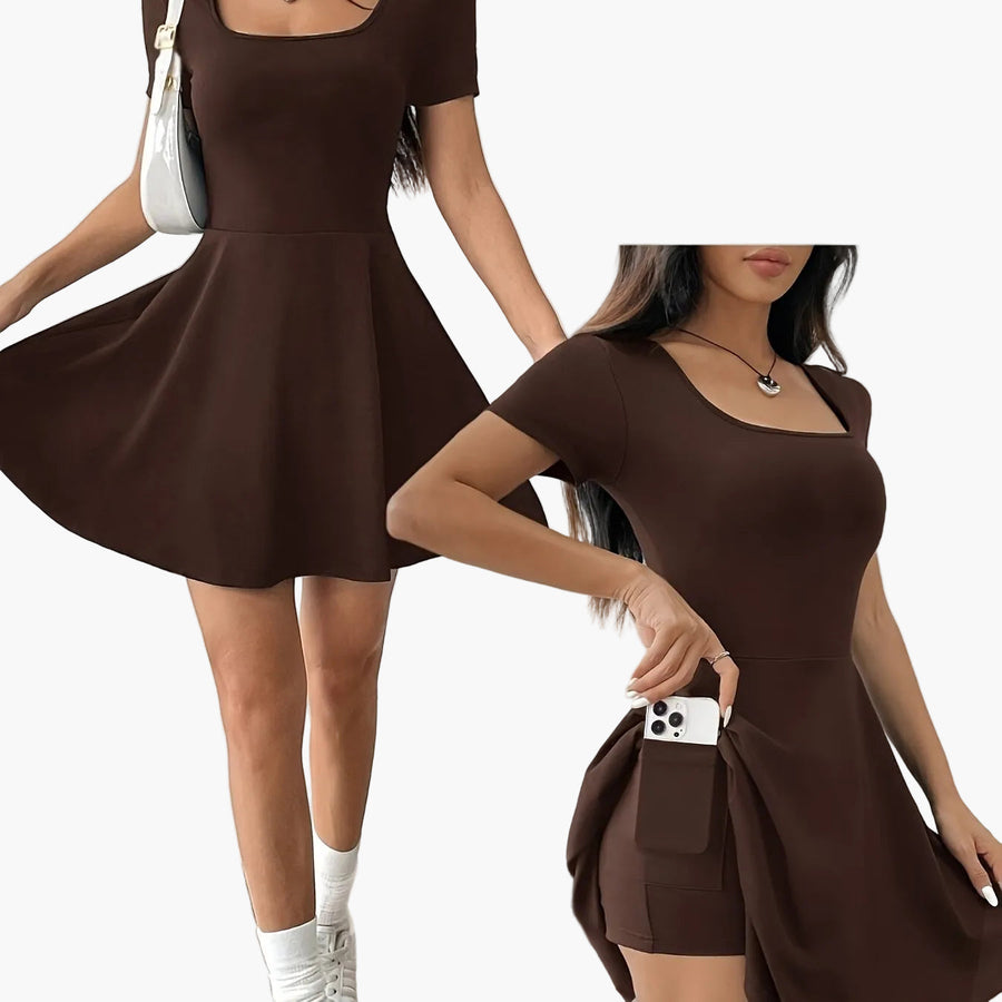 Damen Skaterkleid Elegant Kurzarm Freizeitkleid für Alltag und Ausgehen
