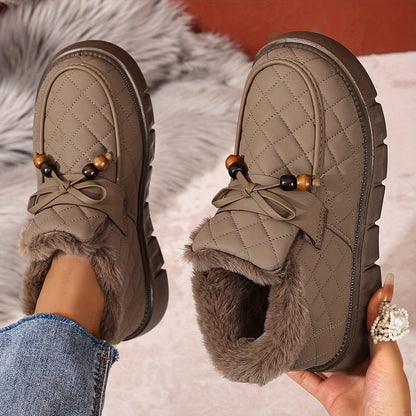 Damen Winterstiefeletten Stepp-Design Plateau Kunstfellfutter mit Zierperlen Schnürung