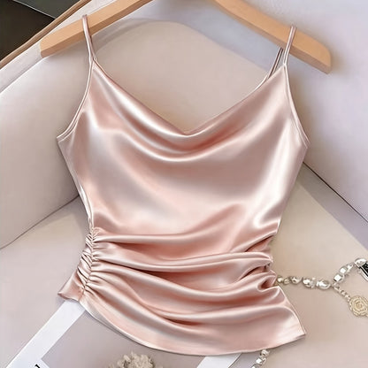 Damen Satin-Top mit Wasserfallausschnitt und Raffungen – Elegantes Camisole für besondere Anlässe