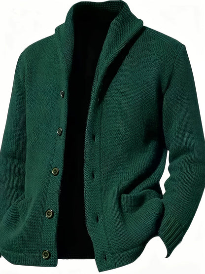 Herren Strickjacke Schalkragen Knopfleiste Dunkelblau Langarm