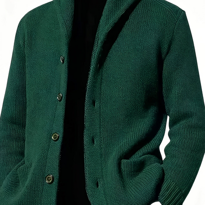 Herren Strickjacke Schalkragen Knopfleiste Dunkelblau Langarm