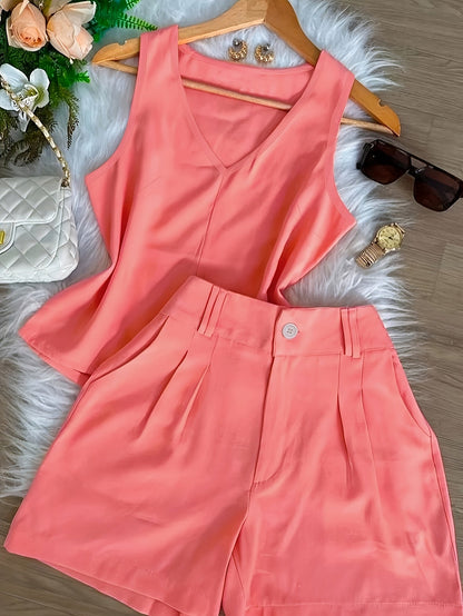 Damen Zweiteiler Set Elegant – Ärmelloses Top und Shorts für Freizeit und Alltag