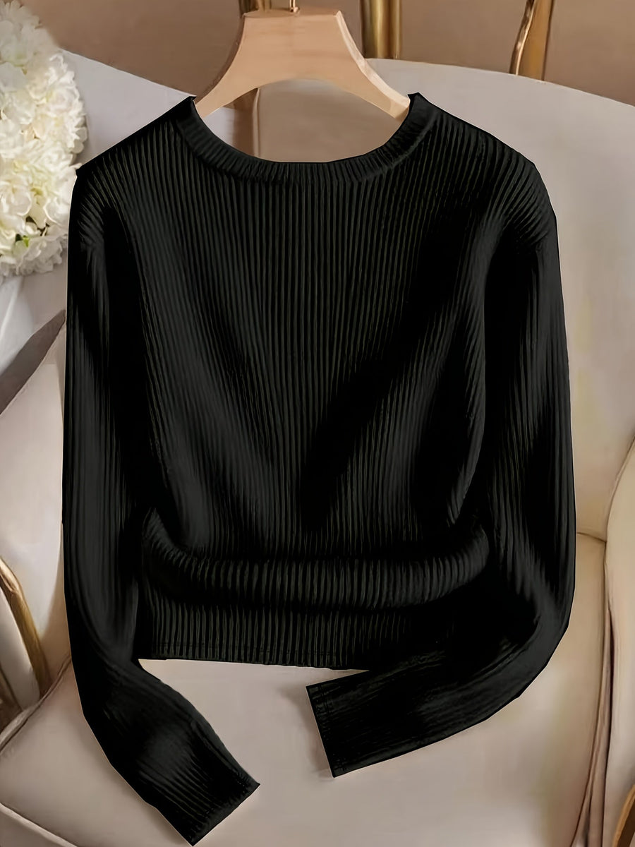 Damen Rippstrick Pullover Rundhalsausschnitt Langarm mit Zierknöpfen