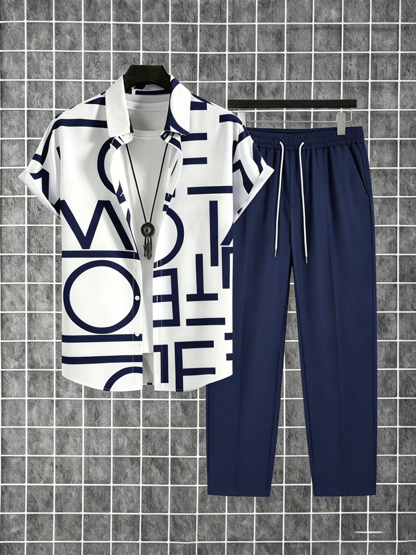 Herren Zweiteiliges Set – Modernes Streetwear Outfit mit Grafikhemd und Jogginghose
