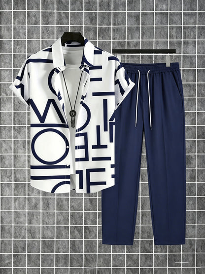 Herren Zweiteiliges Set – Modernes Streetwear Outfit mit Grafikhemd und Jogginghose