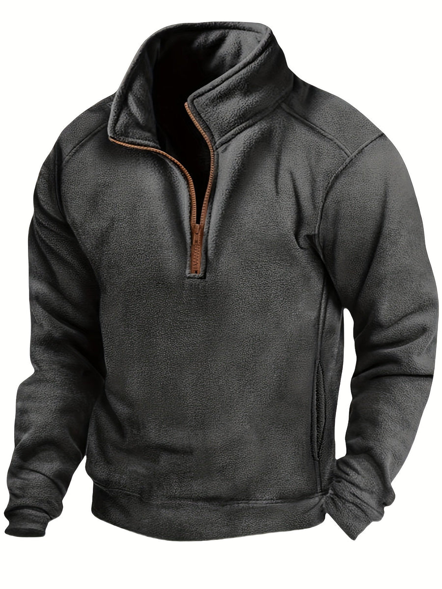 Fleece Pullover mit Stehkragen und kurzem Reißverschluss