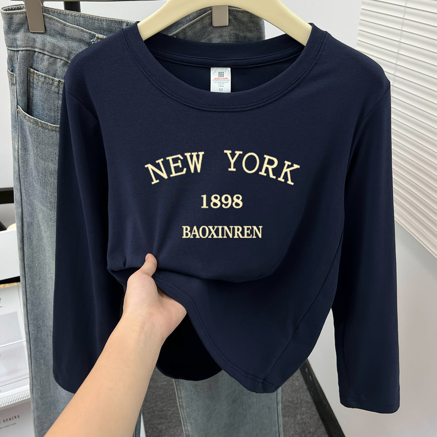 Damen Langarmshirt "New York" Rundhals mit Print in verschiedenen Farben