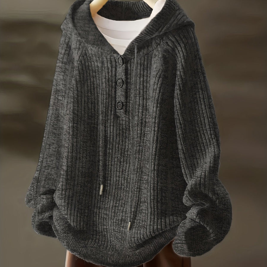 Gerippter Kapuzenpullover mit Knopfleiste
