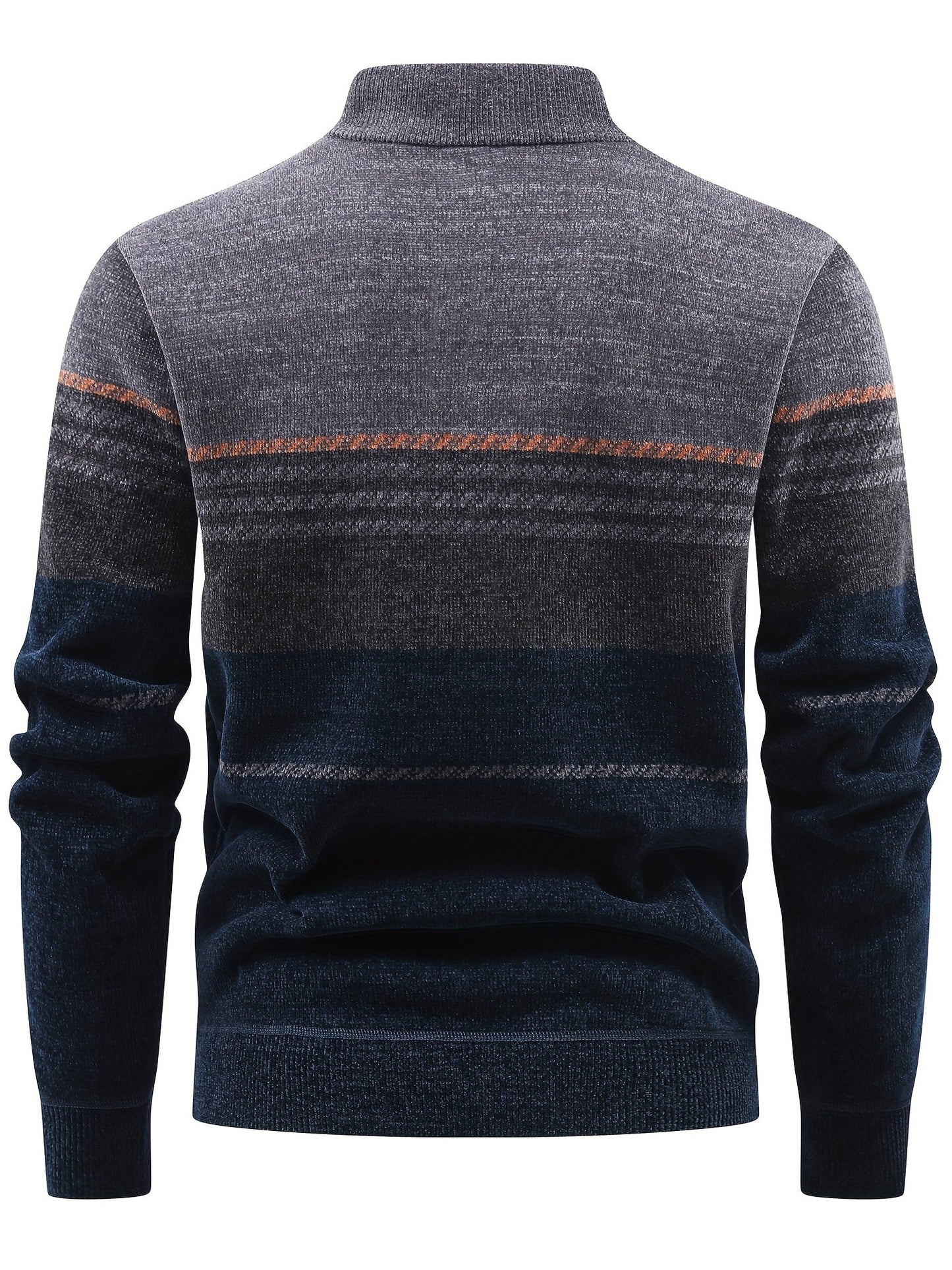 Herren Winter Pullover Half-Zip Stehkragen Gestreift Warm gefüttert