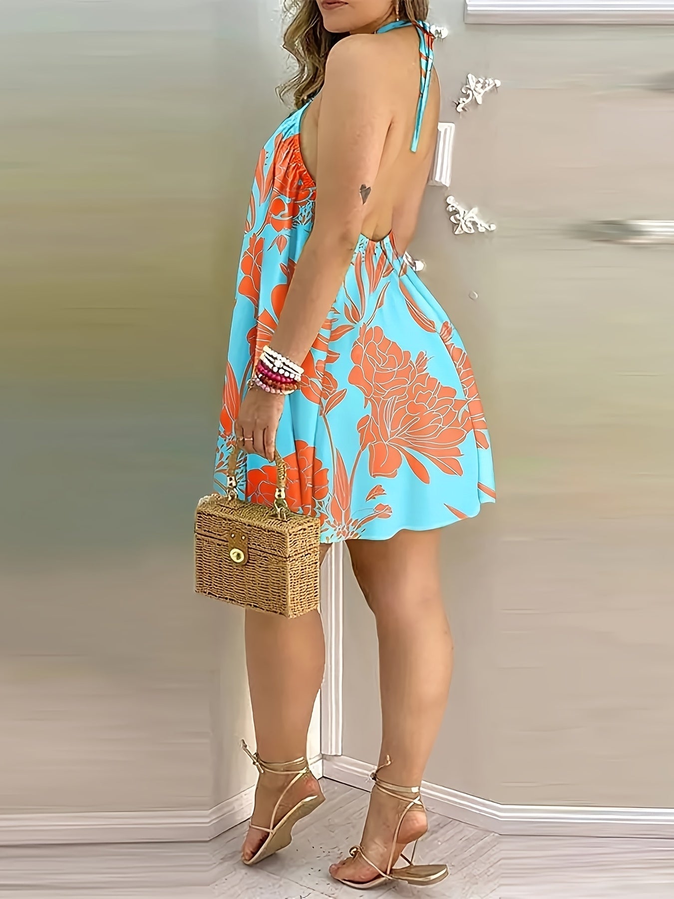 Damen Minikleid mit Neckholder und Ombre-Design – Elegantes, figurschmeichelndes Swing-Kleid für Gartenpartys und Urlaub