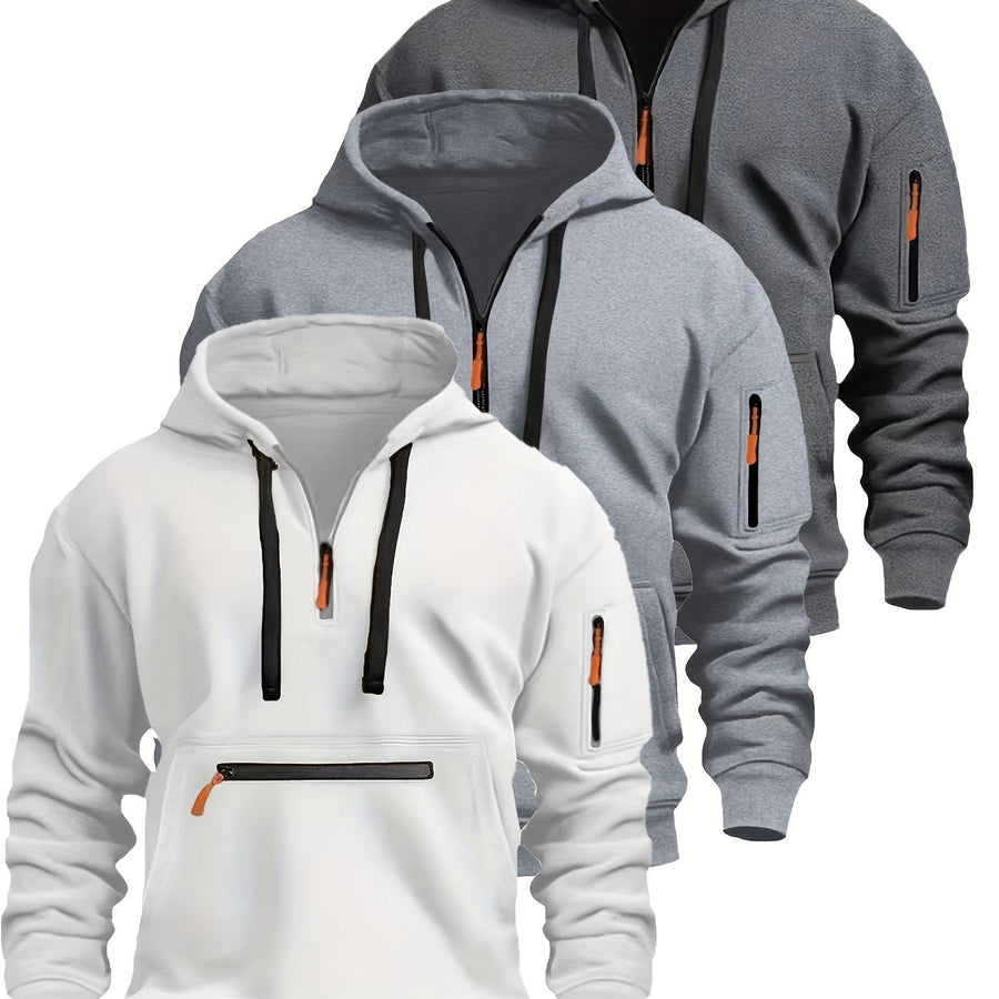 Herren Hoodie mit halbem Reißverschluss, Kapuze und Reißverschlusstaschen