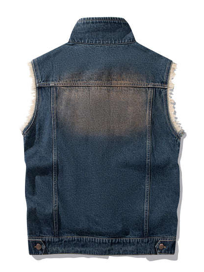 Jeansweste ärmellos in Used-Optik mit Fransen