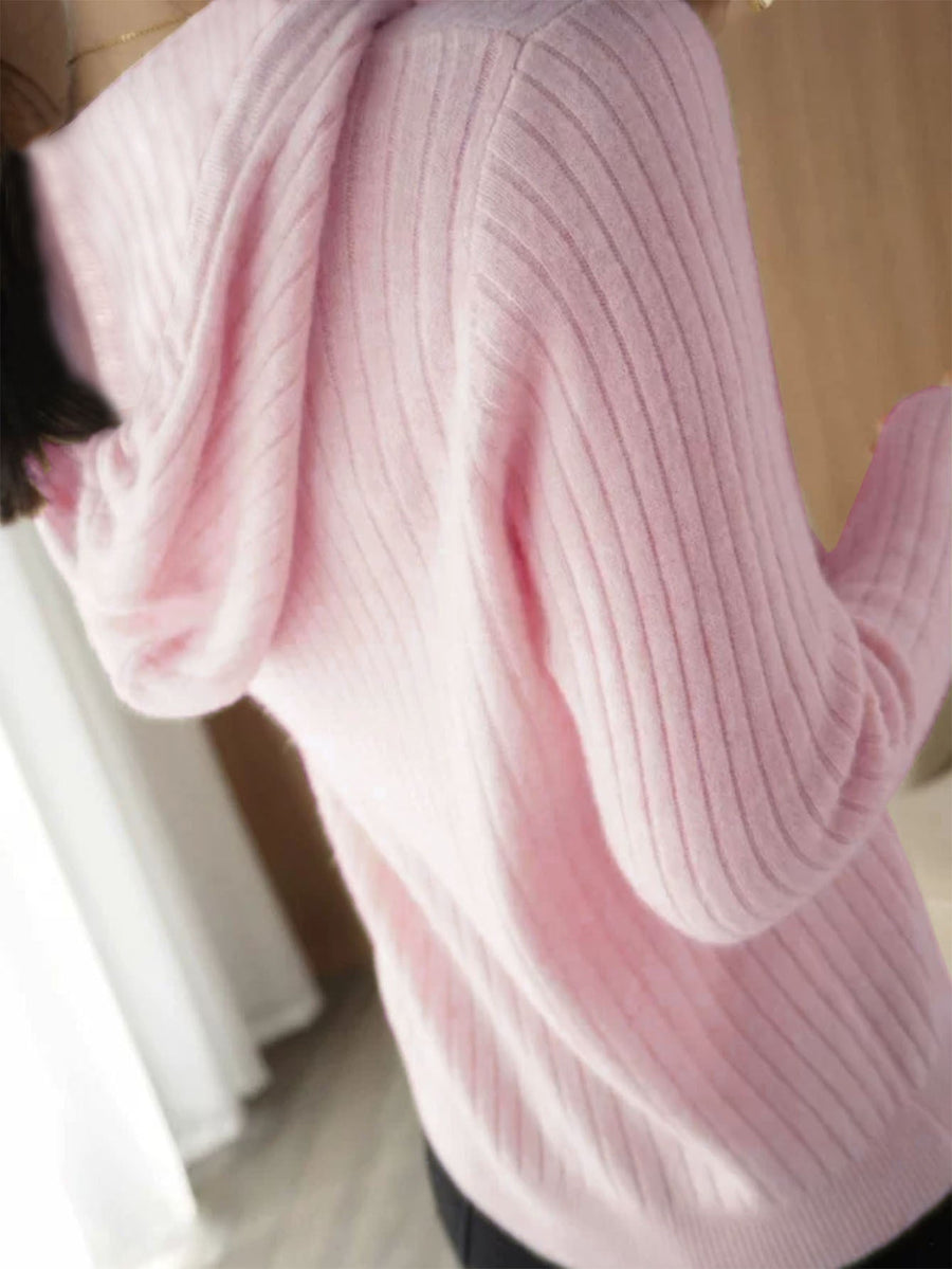 Gerippter Kapuzenpullover mit Knopfleiste