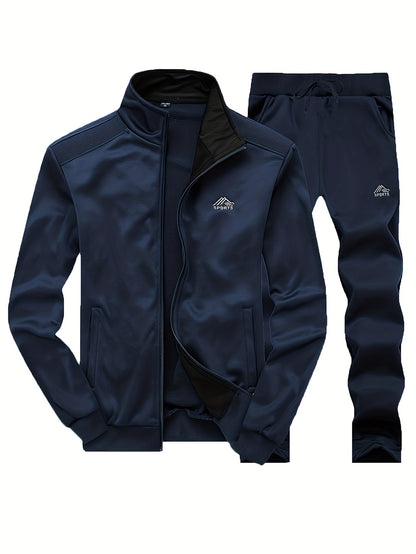 Herren 3-teiliges Sportoutfit mit Stehkragen-Trainingsjacke, Jogginghose und Steppweste