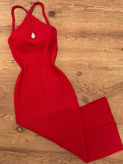 Damen Bodycon Midi Kleid mit Halterneck und modernem Schnitt – Elegantes Freizeit- und Ausgehkleid