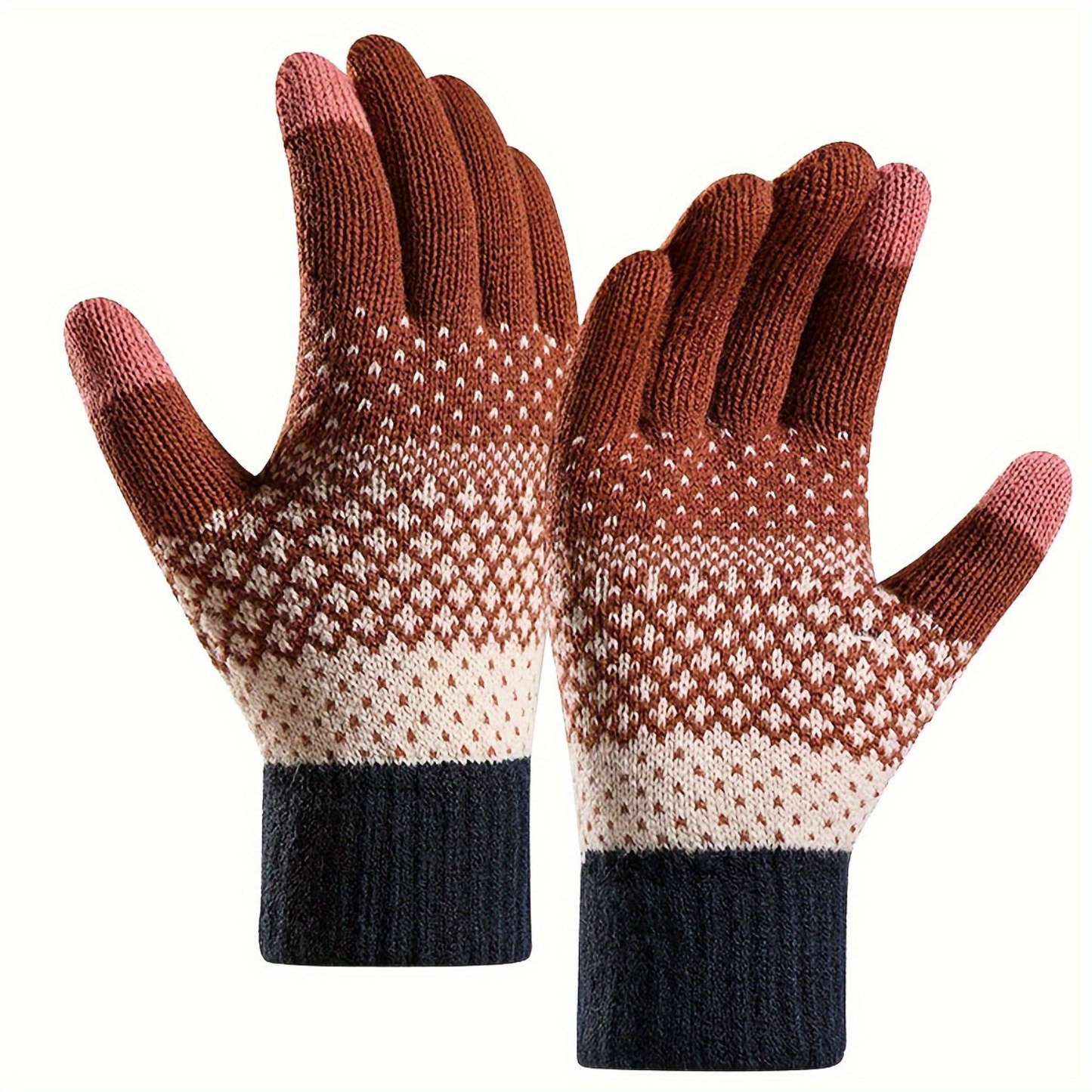 Winter Strickhandschuhe mit Muster in Gelb Weiß Grün Warme Touchscreen-Handschuhe für Damen & Herren