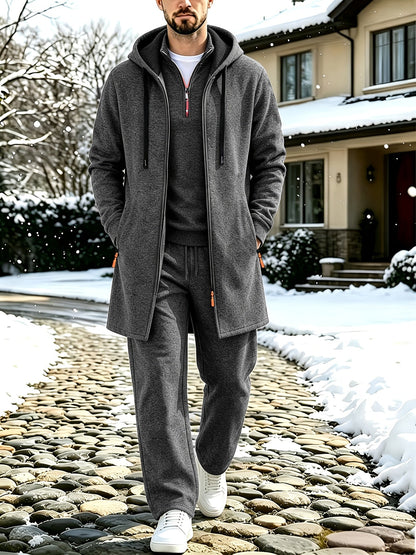Herren 3-teiliger Trainingsanzug Set mit Kapuzenmantel, Pullover und Hose
