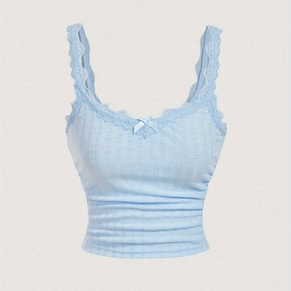 Damen Coquette Stil Spitzentop mit Schleife – Feminines Camisole für Freizeit und Loungewear