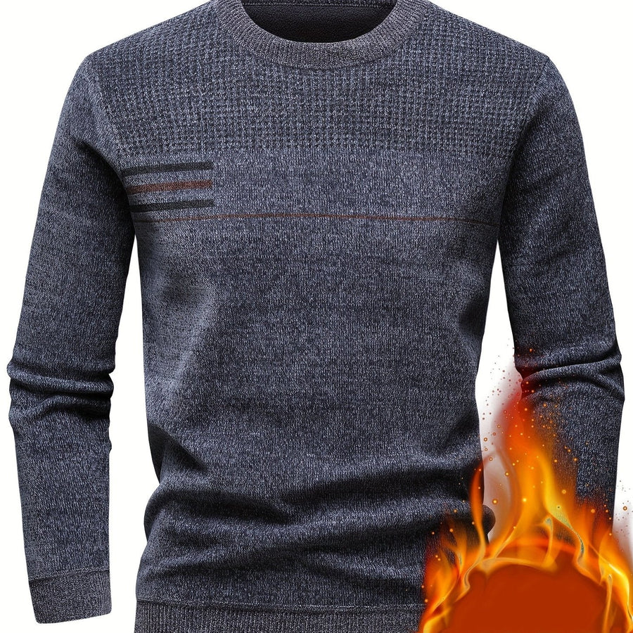 Herren Pullover Rundhals Rippstrick Optik Warm Winter