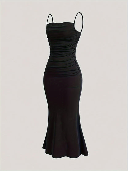 Damen Abendkleid mit Raffungen und Spaghettiträgern – Elegantes Maxikleid für festliche Anlässe