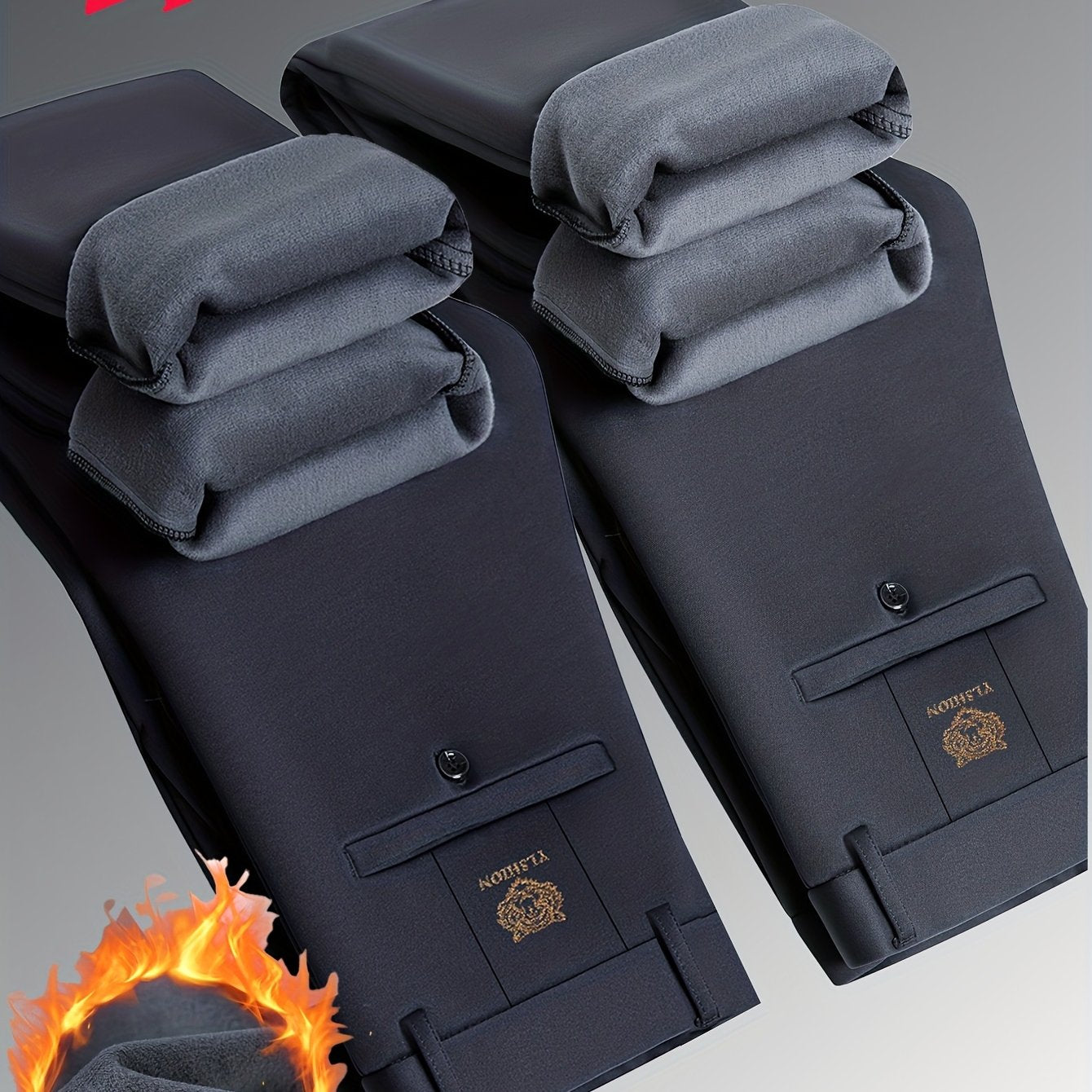 Herren Thermohose gefüttert Schwarz Slim Fit Warme Winterhose Anzughose