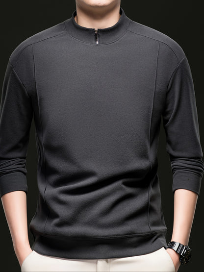 Herren Halb-Reißverschluss Pullover Stehkragen Langarm Shirt Uni