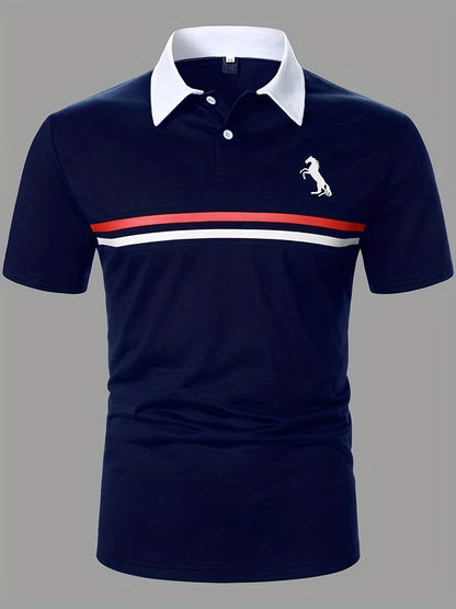 Herren Polo Shirt mit Kontrastkragen und Sportlichem Streifen-Design – Eleganter Freizeitstil