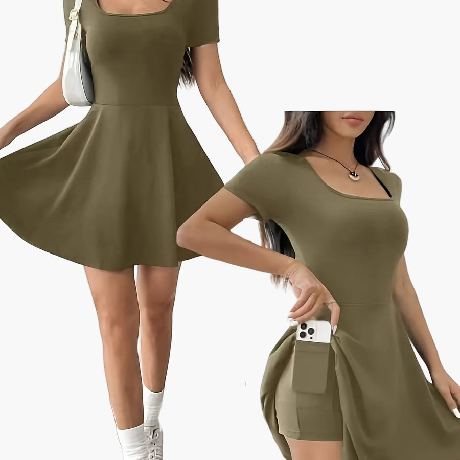 Damen Skaterkleid Elegant Kurzarm Freizeitkleid für Alltag und Ausgehen