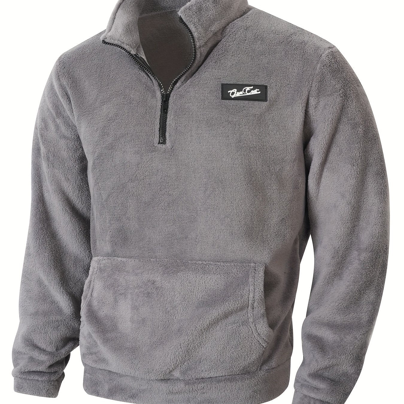 Fleece Pullover Herren mit Reißverschluss und Bauchtasche Stehkragen