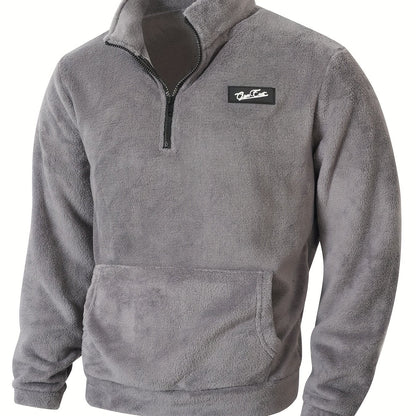 Fleece Pullover Herren mit Reißverschluss und Bauchtasche Stehkragen