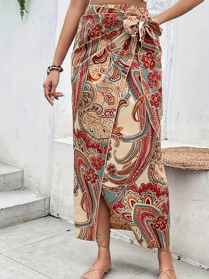 Damen Boho Wickelrock Maxi – Eleganter Sarong-Style mit Paisley Muster für Urlaub & Alltag