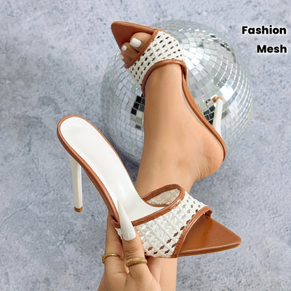 Damen Stiletto Sandaletten mit Mesh-Design – Modische High Heels für Abend & Party