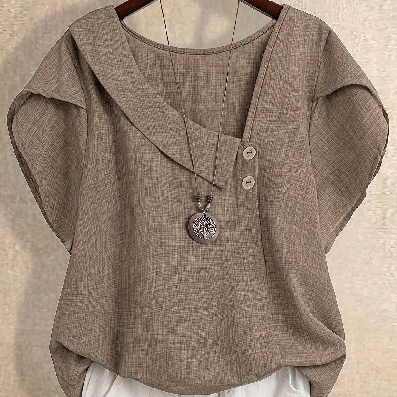 Damen Asymmetrische Tunika Bluse mit Knopfdetail und weitem Schnitt – Stilvolles Freizeit- und Büro-Outfit