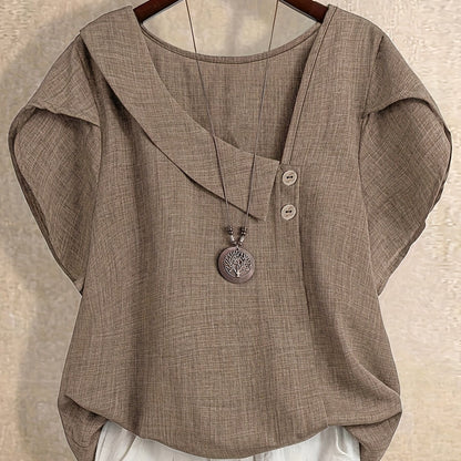 Damen Asymmetrische Tunika Bluse mit Knopfdetail und weitem Schnitt – Stilvolles Freizeit- und Büro-Outfit