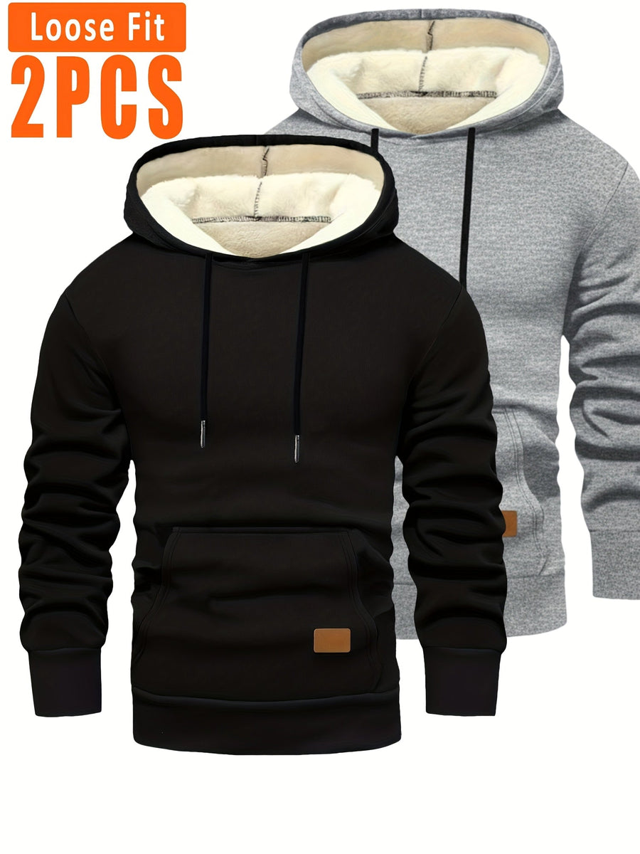 Herren Hoodie 2er Set gefüttert mit Kapuze Kängurutasche Schwarz Grau