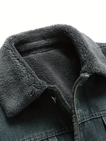 Herren Winterjacke Jeansoptik Warm Gefüttert Schwarze/Graue/Blaue Jacke mit Teddyfutter