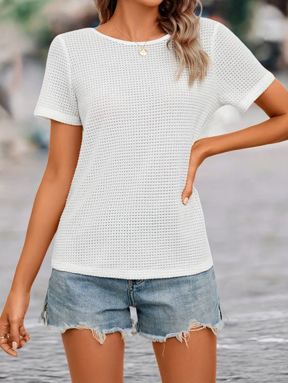 Damen Spitzen-Top mit Rückenausschnitt und Schleifen – Elegantes Kurzarm Shirt für Freizeit und Ausgehen