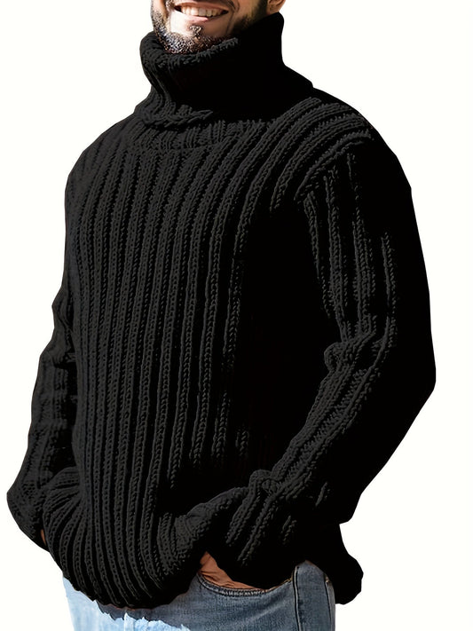 Rollkragen Strickpullover für Herren, Grobstrick, langärmelig, unifarben