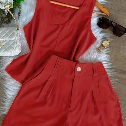 Damen Zweiteiler Set Elegant – Ärmelloses Top und Shorts für Freizeit und Alltag