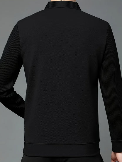 Herren Langarm Poloshirt mit V-Ausschnitt und geripptem Kragen