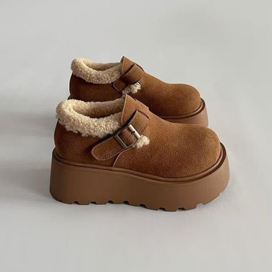 Damen Plateau-Schuh mit Schnalle & Futter, braun