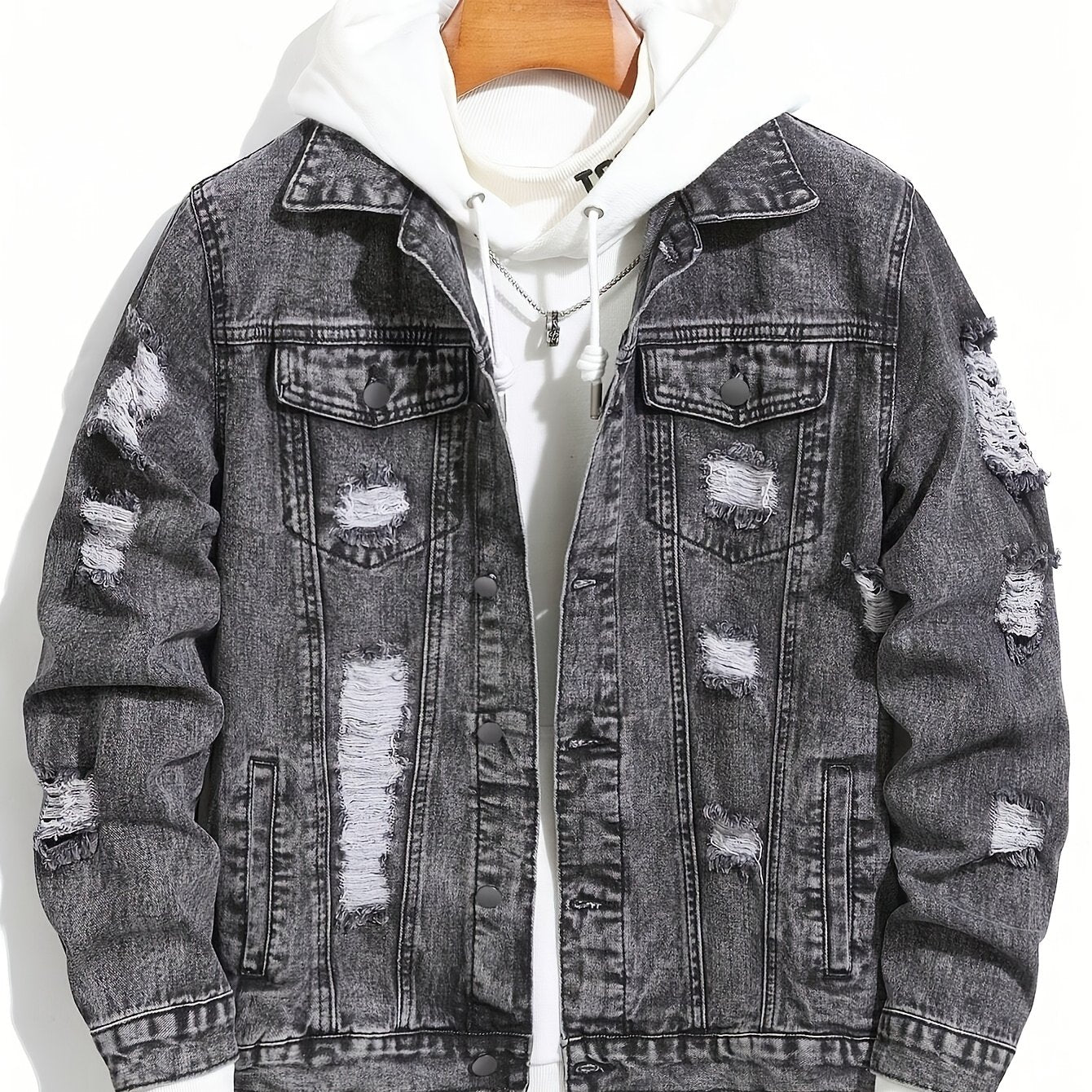 Herren Jeansjacke mit Zerstörungen Schwarz Grau