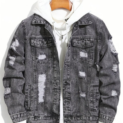 Herren Jeansjacke mit Zerstörungen Schwarz Grau