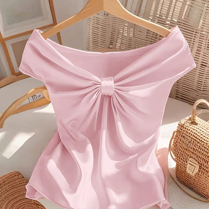 Damen Off-Shoulder Bluse mit Schleifen-Detail – Elegante Bluse für festliche Anlässe und Ausgehen