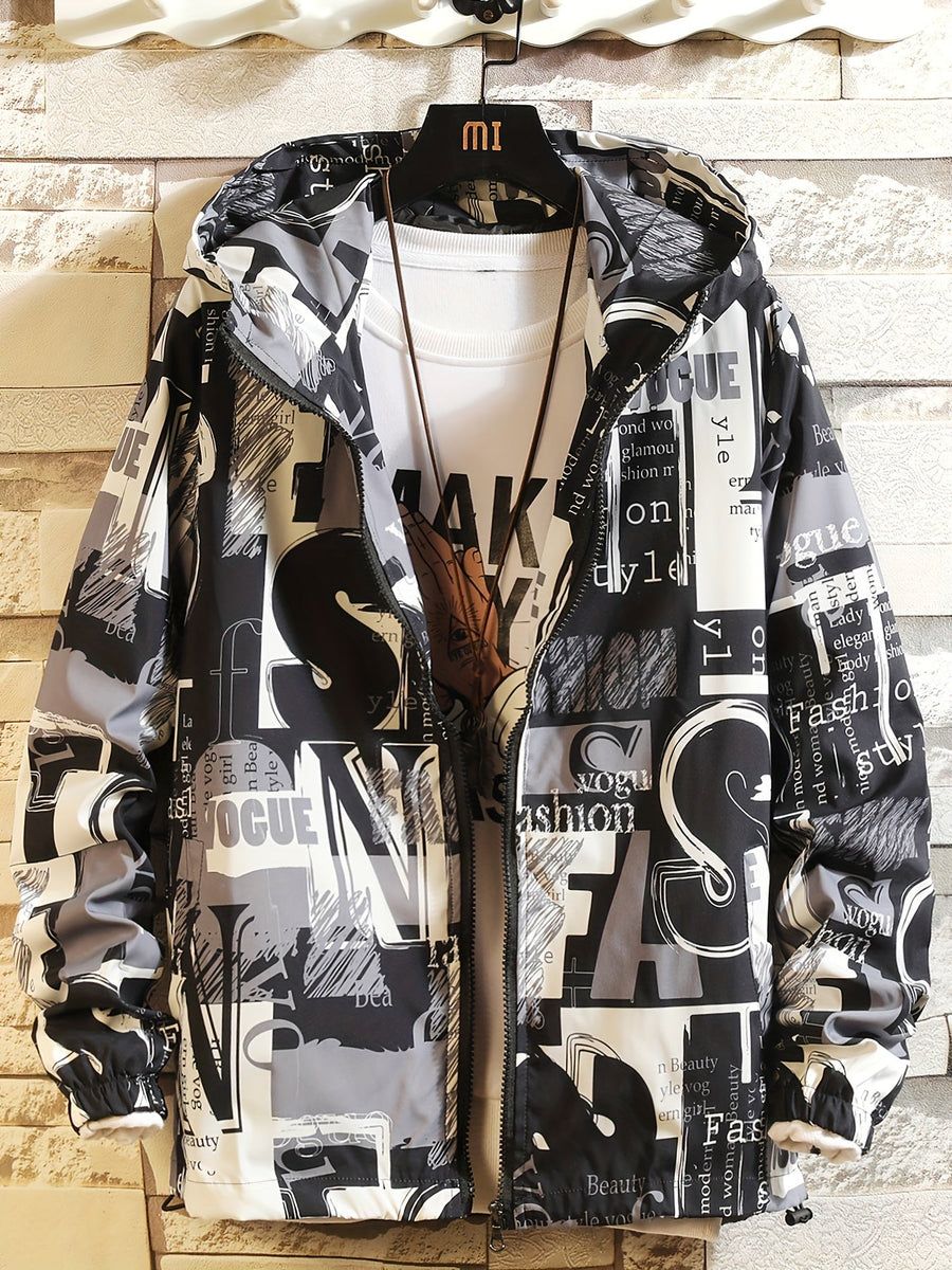 Übergangsjacke Herren Damen mit Kapuze & Allover-Print - Bunt