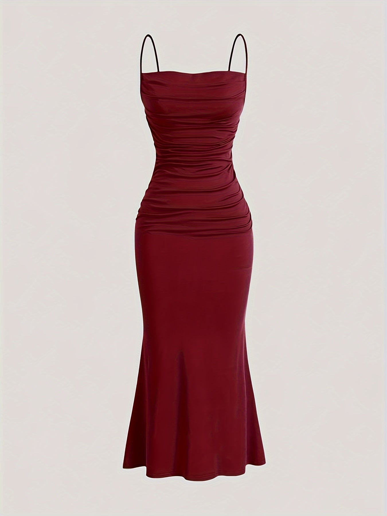 Damen Abendkleid mit Raffungen und Spaghettiträgern – Elegantes Maxikleid für festliche Anlässe